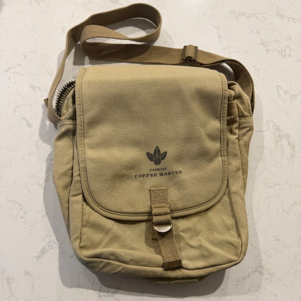 Rare Starbucks Coffee Master Messenger Bag Khaki Canvas Crossbody Shoulder Bag